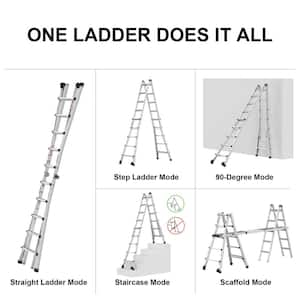 22 ft. Multi-Position Extension Aluminium Ladder with Wheels, A-Frame and Straight Ladder, ANSI 300 lb. Weight Rating