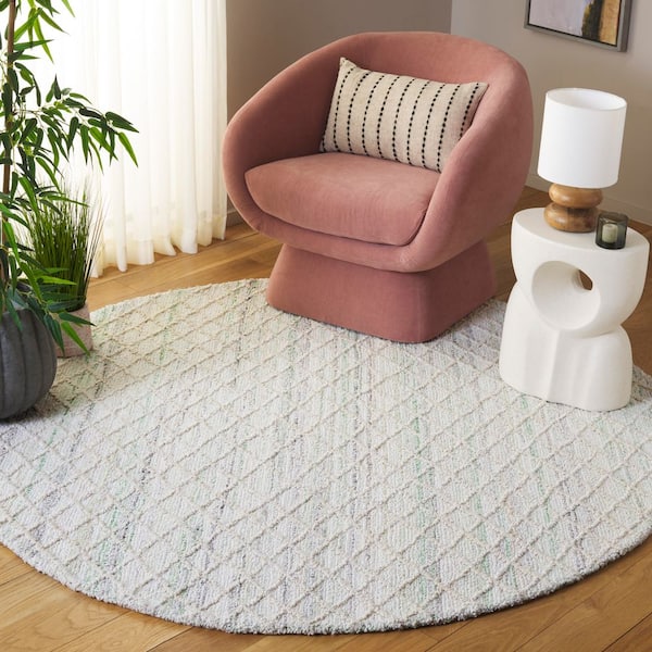 Abstract 6 ft. x 6 ft. Round Green/Ivory Geometric Diamonds Area Rug
