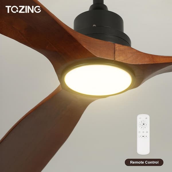 52 in. LED Indoor Modern Wood Dimmable Low Profile Downrod Mount Ceiling Fan Light with Remote Control for Living Room