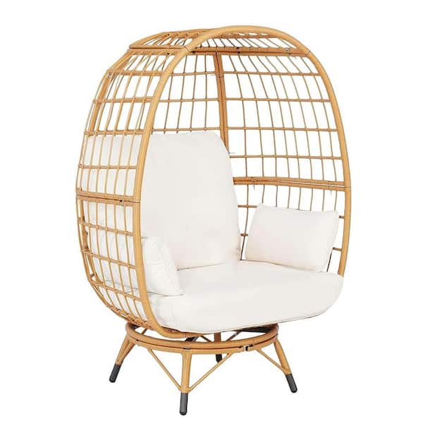 AUTMOON Outdoor Patio Wicker Egg Chair Oversized Indoor Basket Rattan Chair with Cushion 440 lbs. Capacity