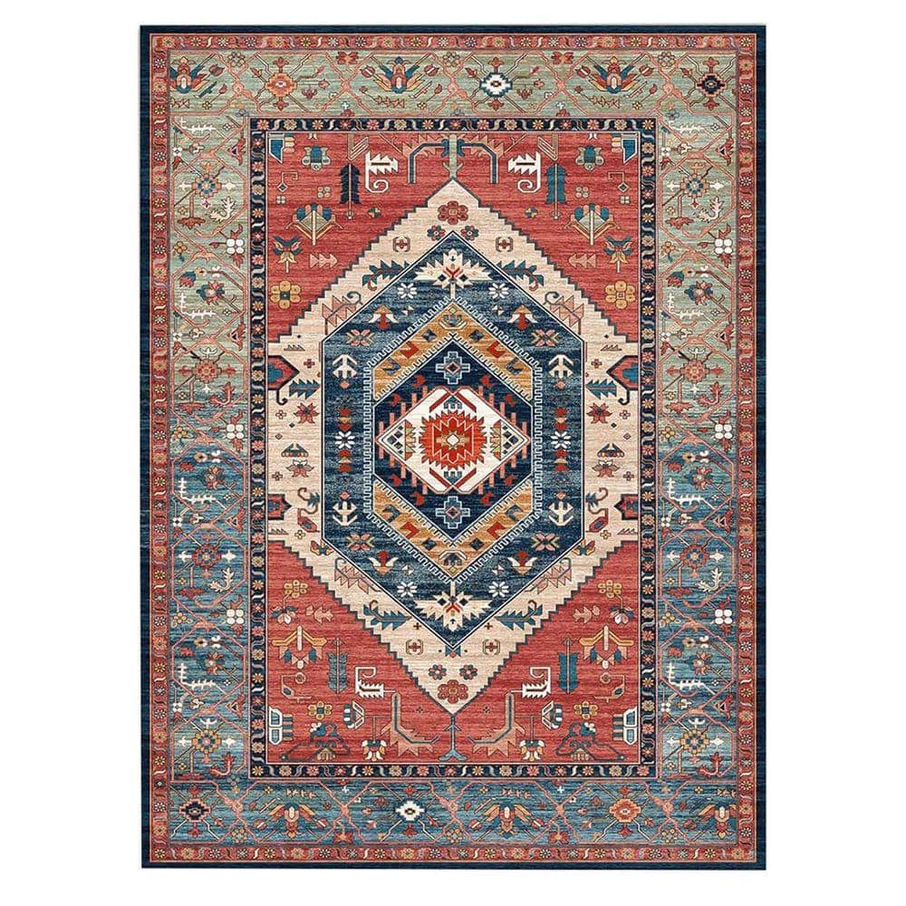 2 ft. x 3 ft. Multi-Colored Boho Entryway Non-Slip Washable Low-Pile ...