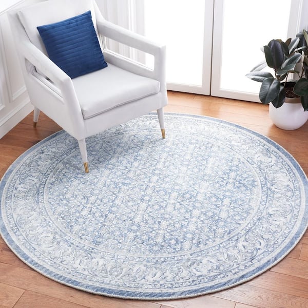 Circular Rug Rvt SAFAVIEH Restoration Vintage 6 ft. x 6 ft. Blue/Ivory Ornate Border ...