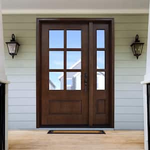 52 in. x 80 in. Savannah Clear 6 Lite LHIS Mahogany Stained Wood Prehung Front Door with Single 12 in. Sidelite