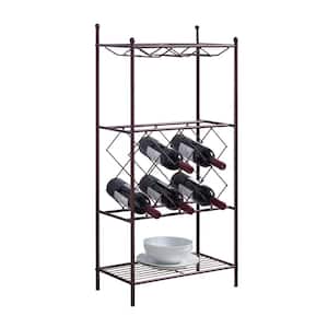 SignatureHome 8-Bottles Keyent Bronze Finish Brown Metal Wine Rack. Item Size: 18.5 in. W x 10 in. D x 38.25 in. H.