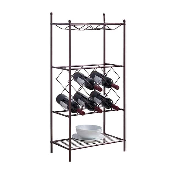 Signature Home SignatureHome 8-Bottles Keyent Bronze Finish Brown Metal Wine Rack. Item Size: 18.5 in. W x 10 in. D x 38.25 in. H.
