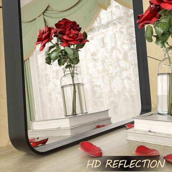 40 in. W x 32 in. H Large Rectangular Tempered Glass Framed Wall Bathroom Vanity Mirror in Matte Black