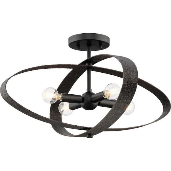 Progress Lighting Allegheny Collection Four-Light Matte Black Rustic Modern 24 in. Semi-Flush Mount Light