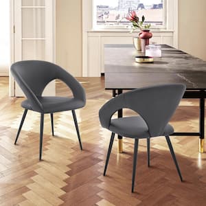 Elin Gray Faux Leather and Black Metal Dining Chairs (Set of 2)
