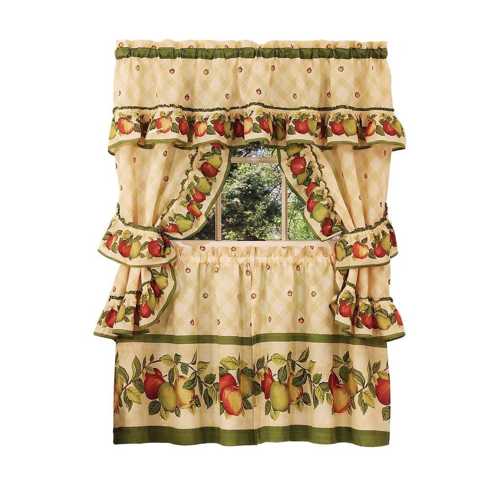 Apple Orchard Cream and Green Ruffled Valance Set