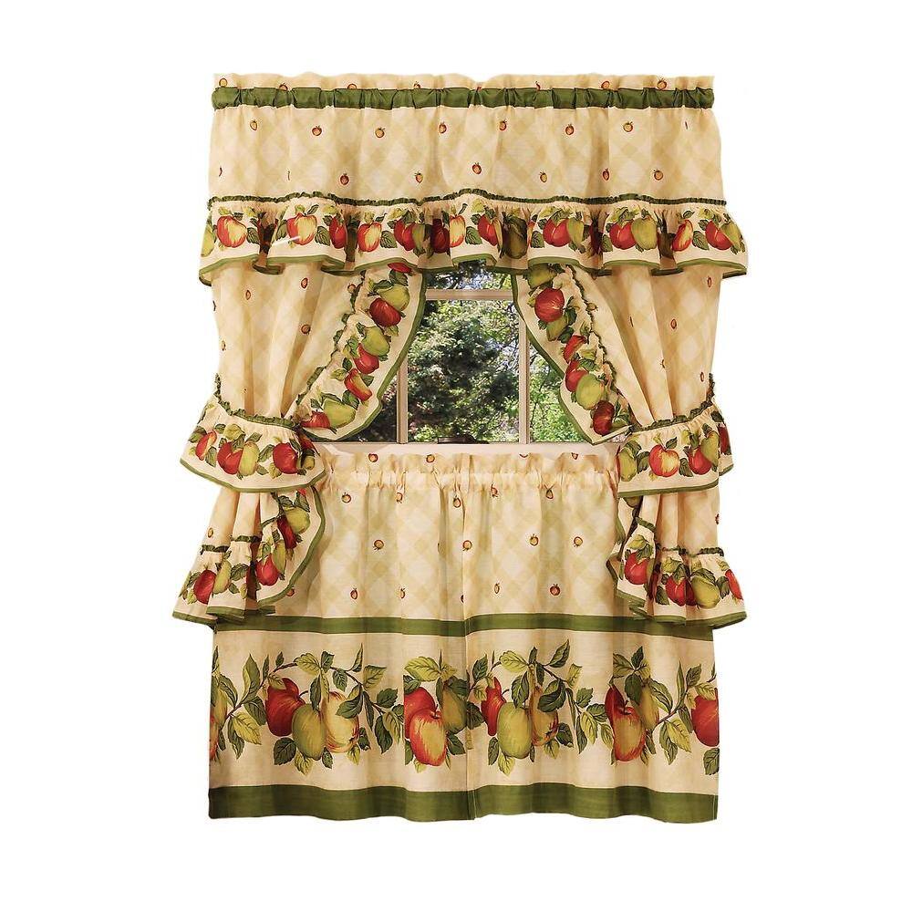 Apple Orchard Cotton Polyester Ruffled Cafe Curtain Set