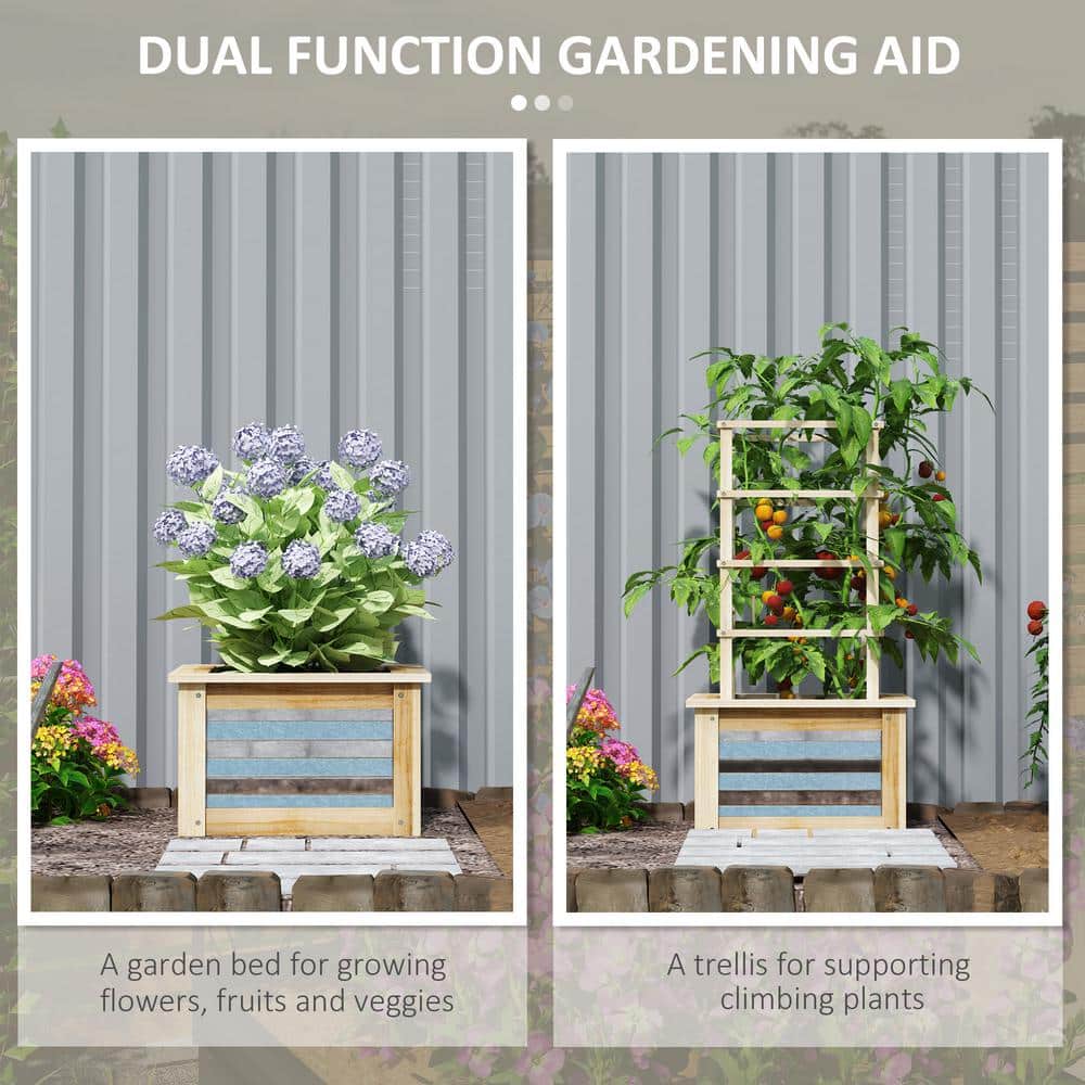 Natural Fir Wood and Galvanized Steel Planter with Trellis