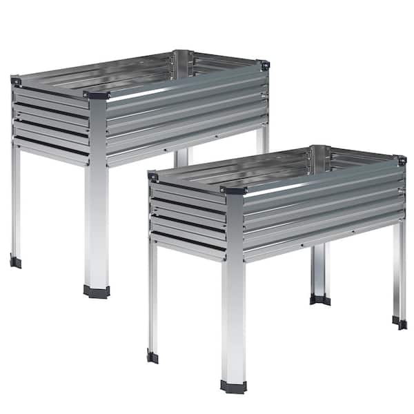 SenQWFa 48 in. L x 18 in. W x 30 in. H Raised Garden Bed with Legs Silver Galvanized Planter Box (2-Pack)