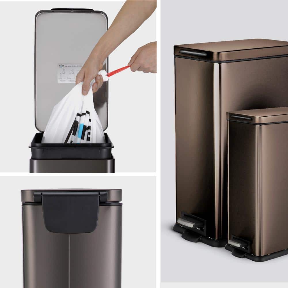 Black Stainless Steel Slim Pedal Trash Can Combo Set