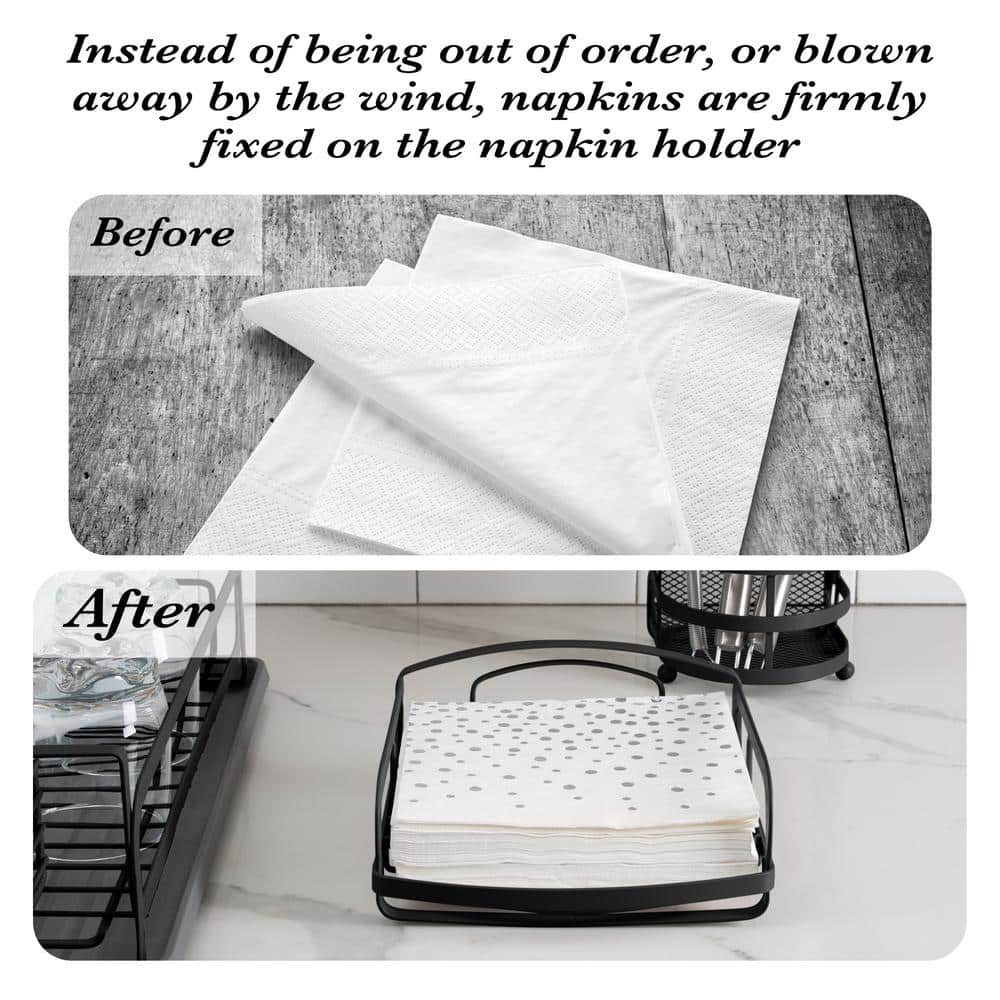 Matte Black Industrial Steel Napkin Holder with Raised Base