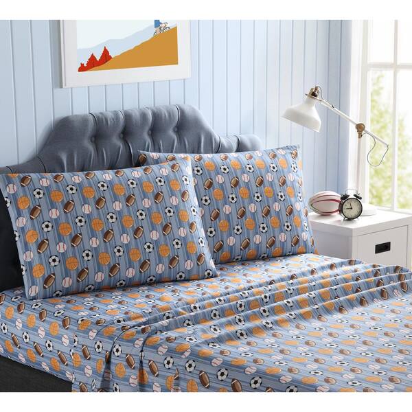 Morgan Home Kute Kids Sports Stripes Blue Toddler Sheet Set