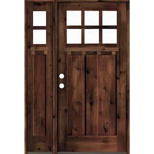 46 in. x 80 in. Knotty Alder 2- Panel Right-Hand/Inswing 6-Lite Clear Glass Red Mahogany Stain Wood Prehung Front Door