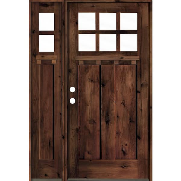 Krosswood Doors 46 in. x 80 in. Knotty Alder 2- Panel Right-Hand/Inswing 6-Lite Clear Glass Red Mahogany Stain Wood Prehung Front Door