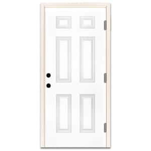 30 in. x 80 in. Element Series 6-Panel White Primed Steel Prehung Front Door Left-Hand Outswing with 4-9/16 in. Frame