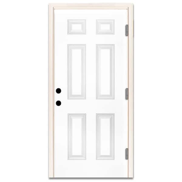 Steves & Sons 36 in. x 80 in. Premium 6-Panel Primed White Steel Prehung Front Door with 36 in. Left-Hand Outswing and 4 in. Wall