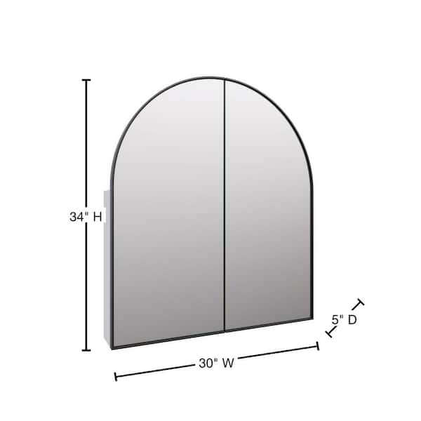 Glass Warehouse Aria 30 in. x 34 in. x 5 in. in. Arched Recessed Medicine Cabinet in Black with Mirror