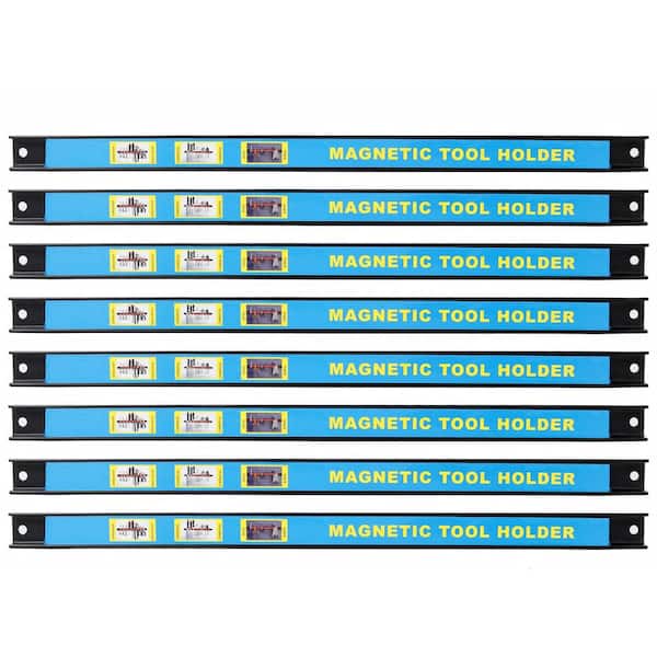 8-Pieces 0.5 in. H x 18 in. W Heavy Duty Steel Slatwall Accessories w/ Magnetic Tool Holder in Blue for Workshop, Garage