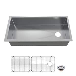 Zero Radius Undermount 16G Stainless Steel 45 in. Single Bowl Kitchen Sink with Offset Drain and Accessories