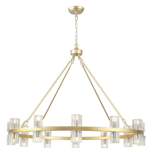 24-Light 40.55 in. Gold Modern Farmhouse Wagon Wheel Chandelier with K9 Crystal Shade For Kitchen Island Restaurant