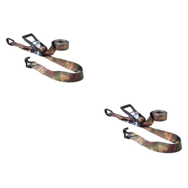 Camo Ratchet Tie-Down Strap 16 ft. x 2 in. 3,333 lbs. with J Hook (2-Pack)