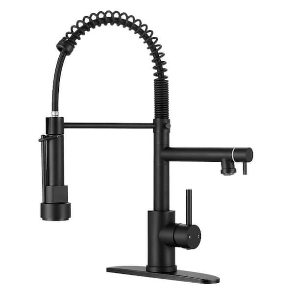 Matte Black 18.1 in. H Pull Out Sprayer Kitchen Faucet with 360° Spout Swivel Commercial Kitchen Faucets