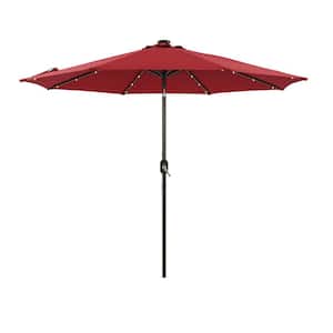 9 ft. Market Octangle Solar LED Lights Patio Umbrella with Tilt and Crank in Red