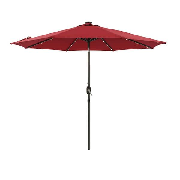 Tidoin 9 ft. Aluminum Market Umbrella Solar Tilt Patio Umbrella in Red with 32 LED Lights