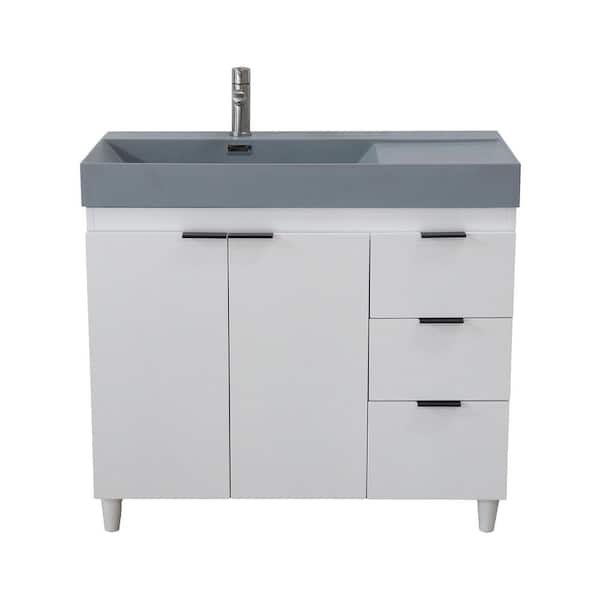 39 in. W x 19 in. D x 36 in. H Single Bath Vanity in White with Dark Gray Composite Granite Sink Top