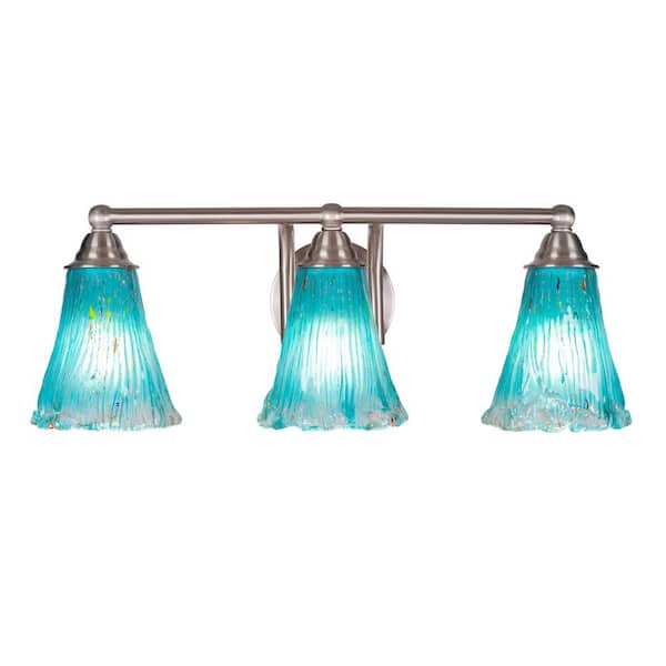 Unbranded Madison 7.25 in. 3-Light Bath Bar, Brushed Nickel, Fluted Teal Crystal Glass Vanity Light