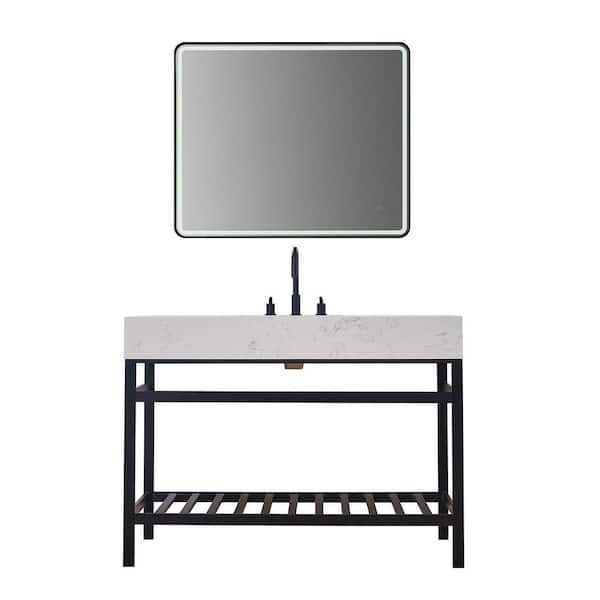 Altair Merano 48 in. W x 22 in. D x 35 in. H Single Sink Bath Vanity in Matte Black with White Composite Stone Top and Mirror
