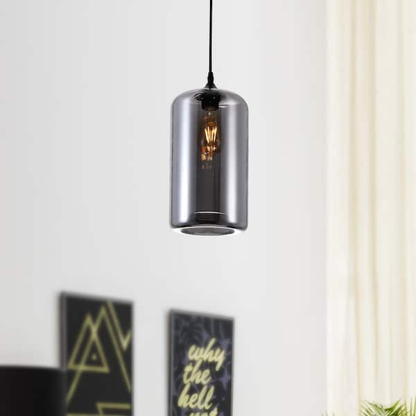 Glass 1 Light Down Mini Pendant With Smoke Finish