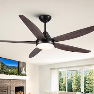 56 in. Dimmable Integrated LED Indoor Brown Blades Ceiling Fan with Reversible motor and Remote