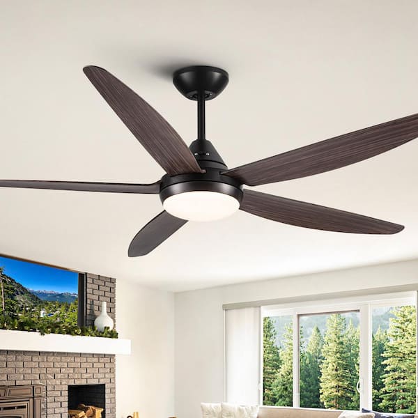 YUHAO 56 in. Dimmable Integrated LED Indoor Brown Blades Ceiling Fan with Reversible motor and Remote