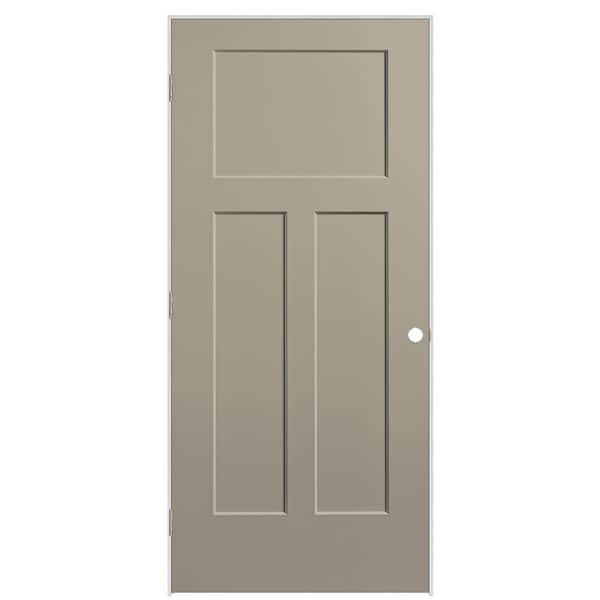 Masonite 36 in. x 80 in. 3-Panel Winslow Right-Hand Solid Core Smoked Tan Molded Composite Single Prehung Interior Door