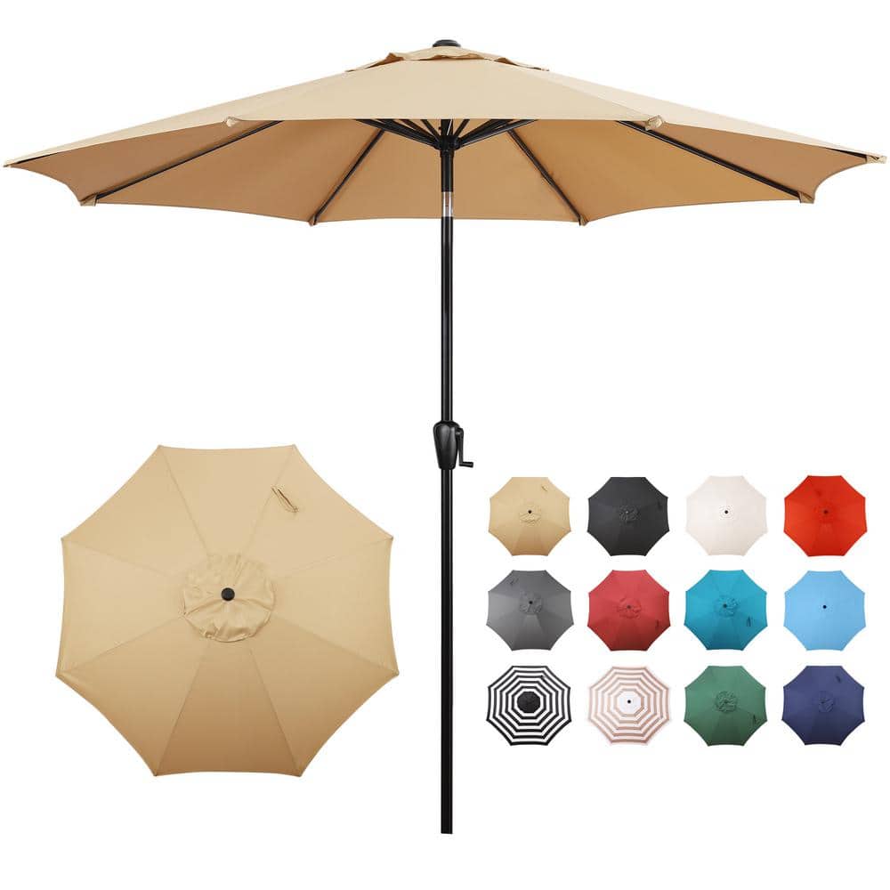 Sun-Ray 9 ft. Round 8-Rib Steel Market Patio Umbrella in Taupe 241006 - The Home Depot