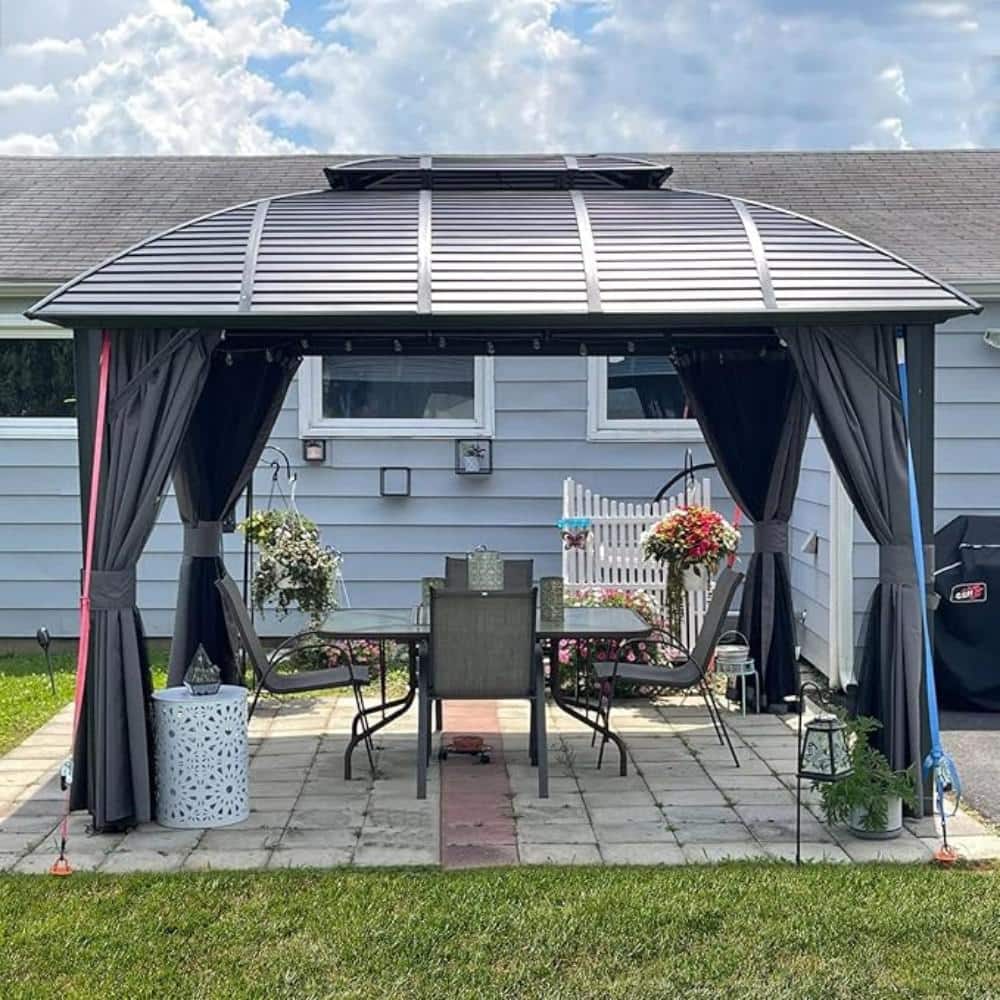 Benja 12 ft. x 10 ft. Aluminum Hardtop Gazebo in Black with Double Galvanized Steel Roofs and Mosquito Net price history on PriceWatchPro