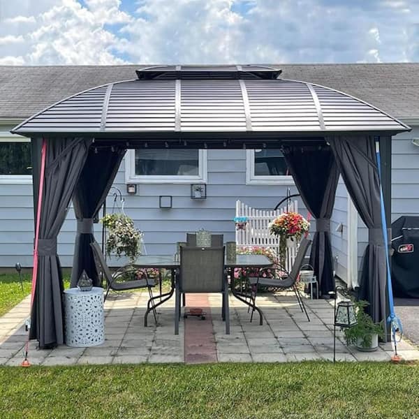 Daheat Benja 12 ft. x 10 ft. Aluminum Hardtop Gazebo in Black with Double Galvanized Steel Roofs and Mosquito Net