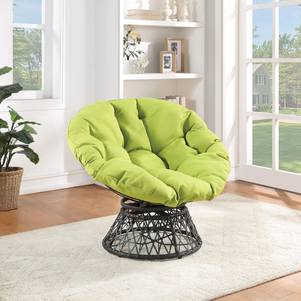 Green Swivel Papasan Chair with Metal Frame