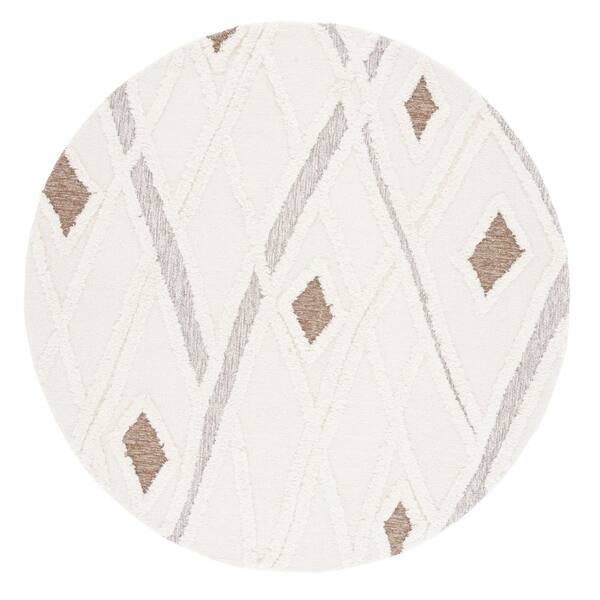 SAFAVIEH Casablanca Ivory/Brown 6 ft. x 6 ft. Abstract High-Low Round Area Rug