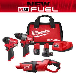 M12 FUEL 12-Volt Lithium-Ion Brushless Cordless Hammer Drill and Impact Driver Combo Kit with Compact Vacuum