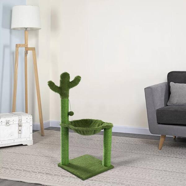Green Cactus Cat Tree Cat Scratching Post with Hammock Play Tower