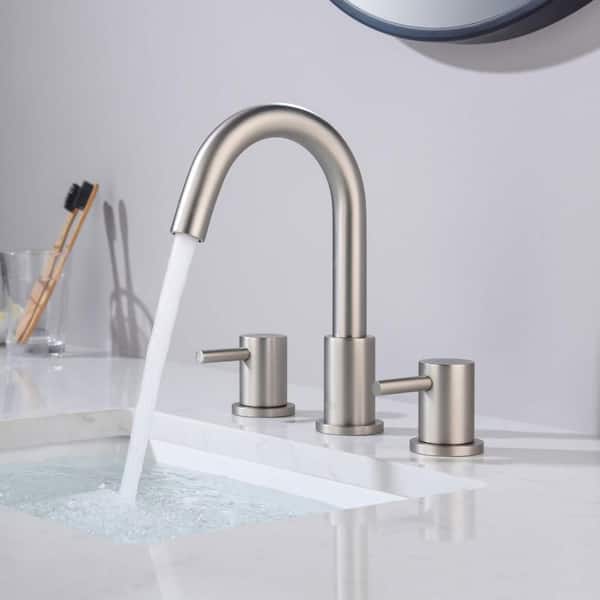 Single Hole Dual Handles Circular Bathroom Sink 8 in. Widespread Faucet with Drain Assembly in Brushed Nickel