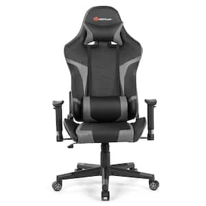 Grey Faux Leather Gaming Chair Reclining Swivel Racing Office Chair