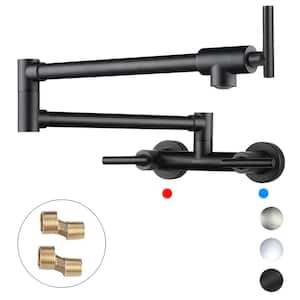 Wall Mounted Pot Filler with Hot Cold Water Control Double Joint Swing Arm in Matte Black