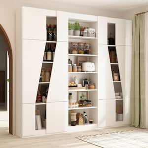 White Wooden 86.6 in. W x 78.7 in. H Large Sideboard, Storage Cabinet, Bookcase with 16 Shelves and 12 Doors