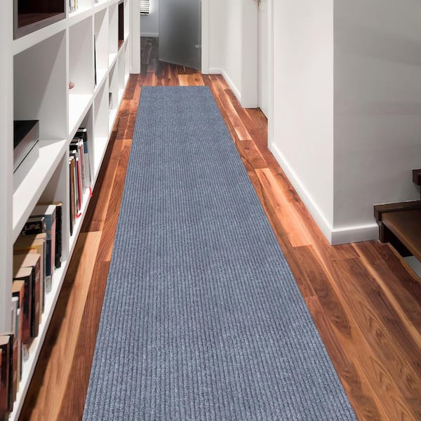 Sweet Home Stores Ribbed Waterproof Non-Slip Rubber Back Solid Runner Rug 2 ft. W x 4 ft. L Gray Polyester Garage Flooring